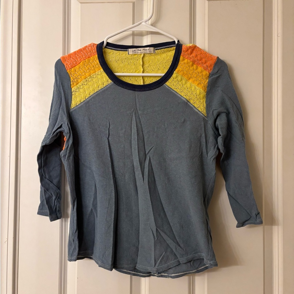 We The Free Blue Top with Orange and Yellow Accents